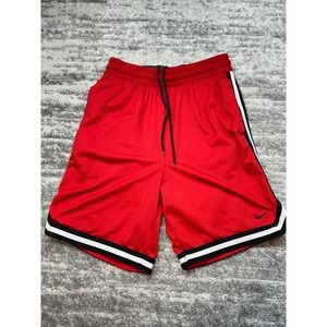 Nike Basketball Shorts Mens Small Red Mesh Striped Dri-Fit Zipper Pockets